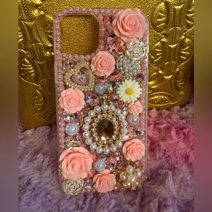 Iphone 15 Plus Floral Phone Case - Pink and Gold New